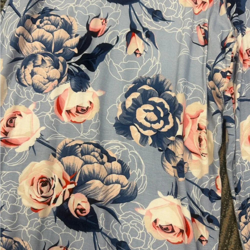 NWT LuLaRoe Natalie Floral Jumpsuit Blue Pink Sz L - Picture 3 of 3